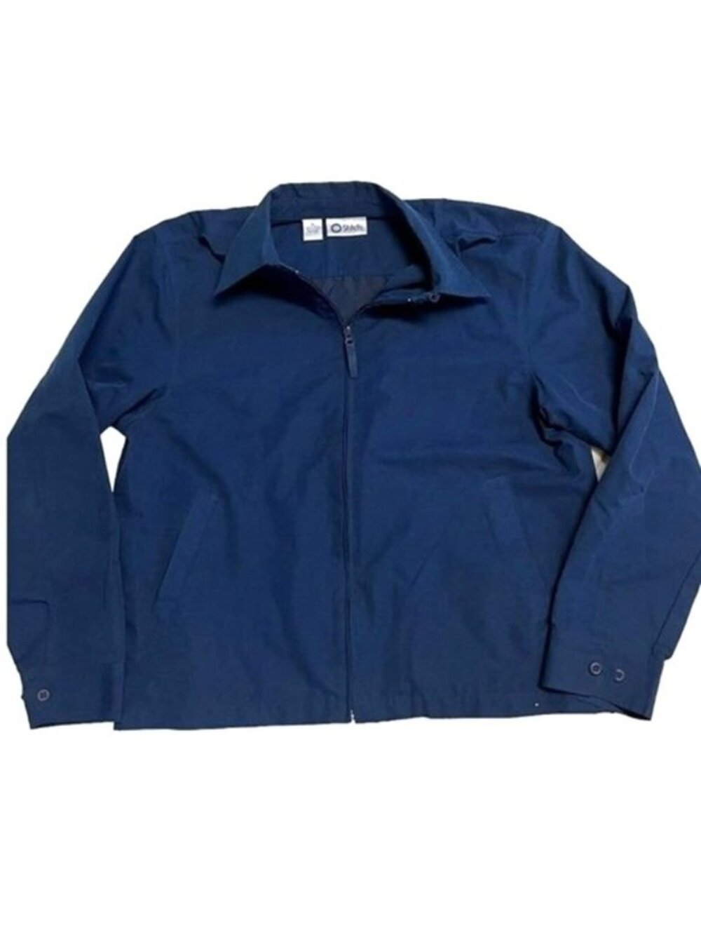 Mens Navy Blue Stitch Lightweight Polyester Jacket With Button Cuffs & Zipper Fr